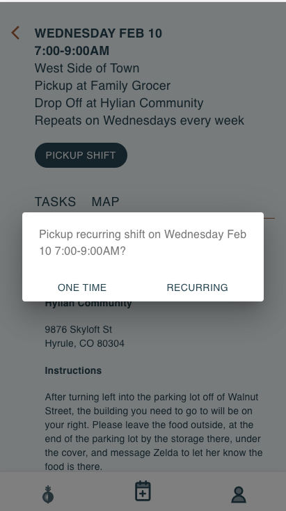 screenshot of recurring shifts